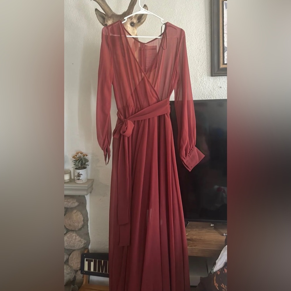 Elegant Rust Sheer Dress